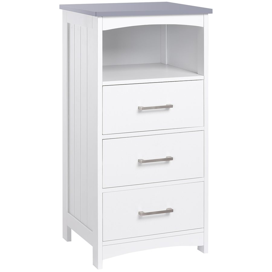 kleankin Badezimmerschrank Badschrank Badkommode mit 3 Schubladen und offenem Fach Badschrank schmal Modern Weiß 40 x 33 x 80 cm   Aosom von Kleankin