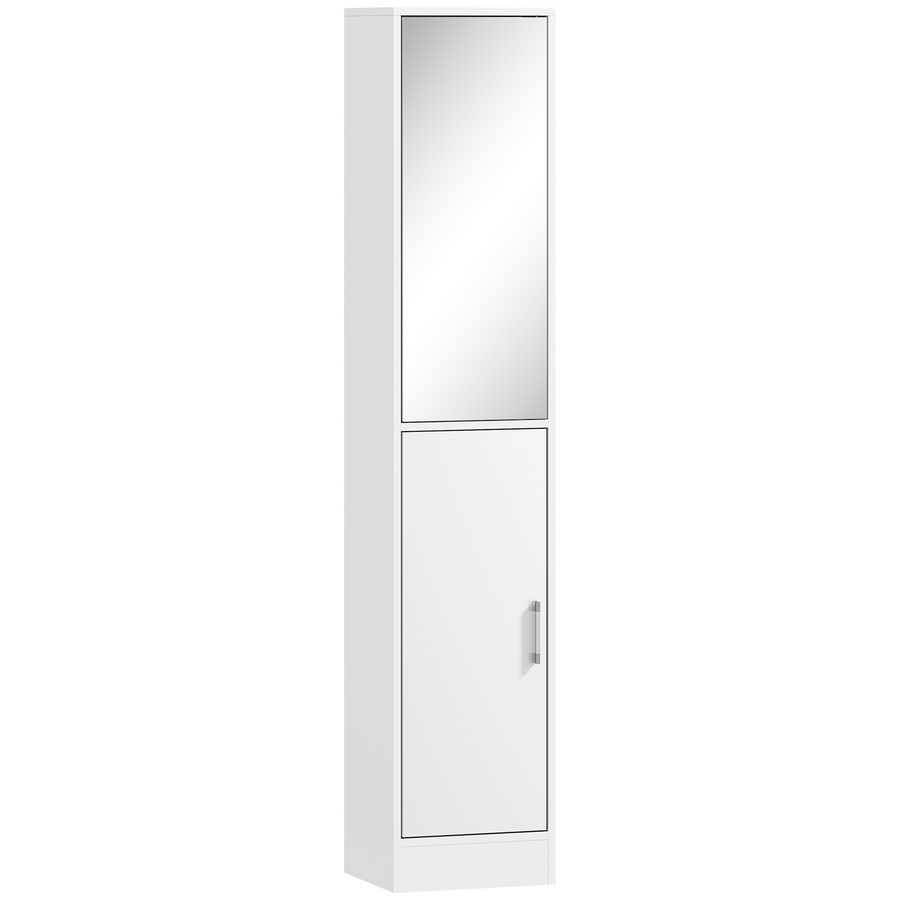 kleankin Badezimmerschrank mit Spiegel, schmaler 6-stufiger Badschrank mit 2 Türen und verstellbaren Regalen, Badezimmer-Aufbewahrung für kleine Räume, 32x28x162cm, weiß   Aosom von Kleankin