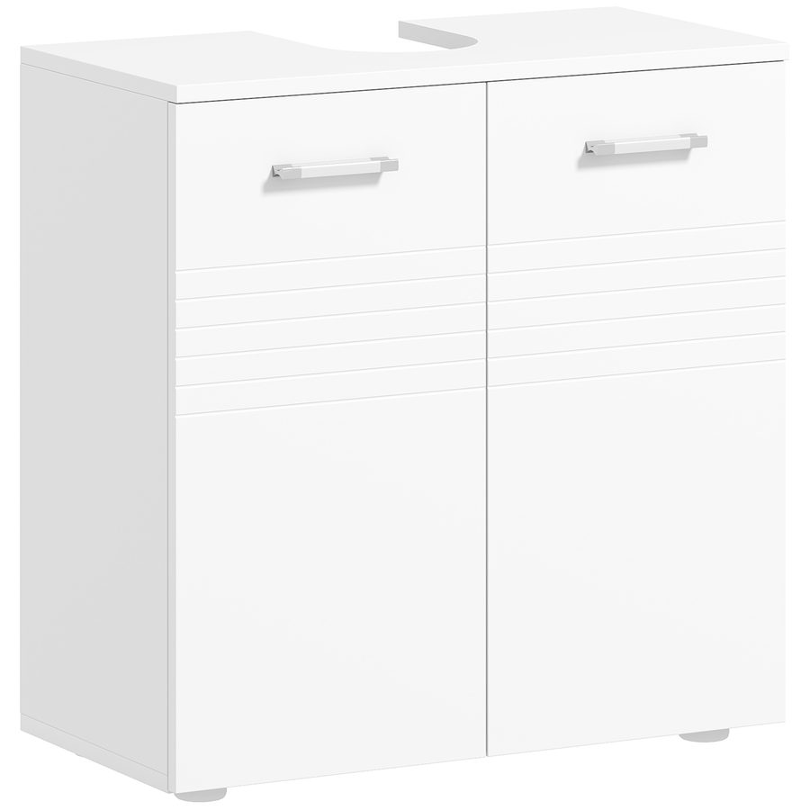 kleankin Waschbeckenunterschrank Badezimmerschrank Waschtischunterschrank mit 2 Türen Regal verstellbar U-förmiger Ausschnitt Weiß   Aosom von Kleankin