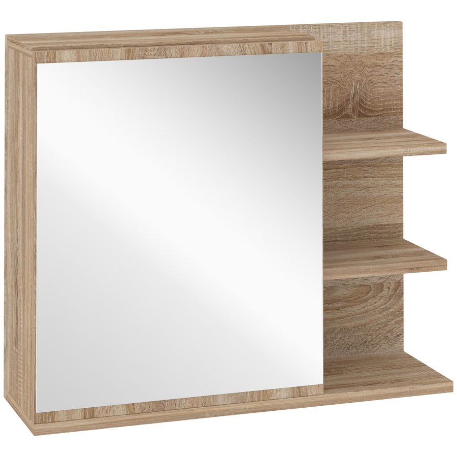 kleankin Spiegelschrank Badschrank Hängeschrank Badmöbel Wandschrank Mehrzweckschrank mit offener Fächern Spanplatte Glas Natur 60 x 18 x 50 cm   Aosom von Kleankin