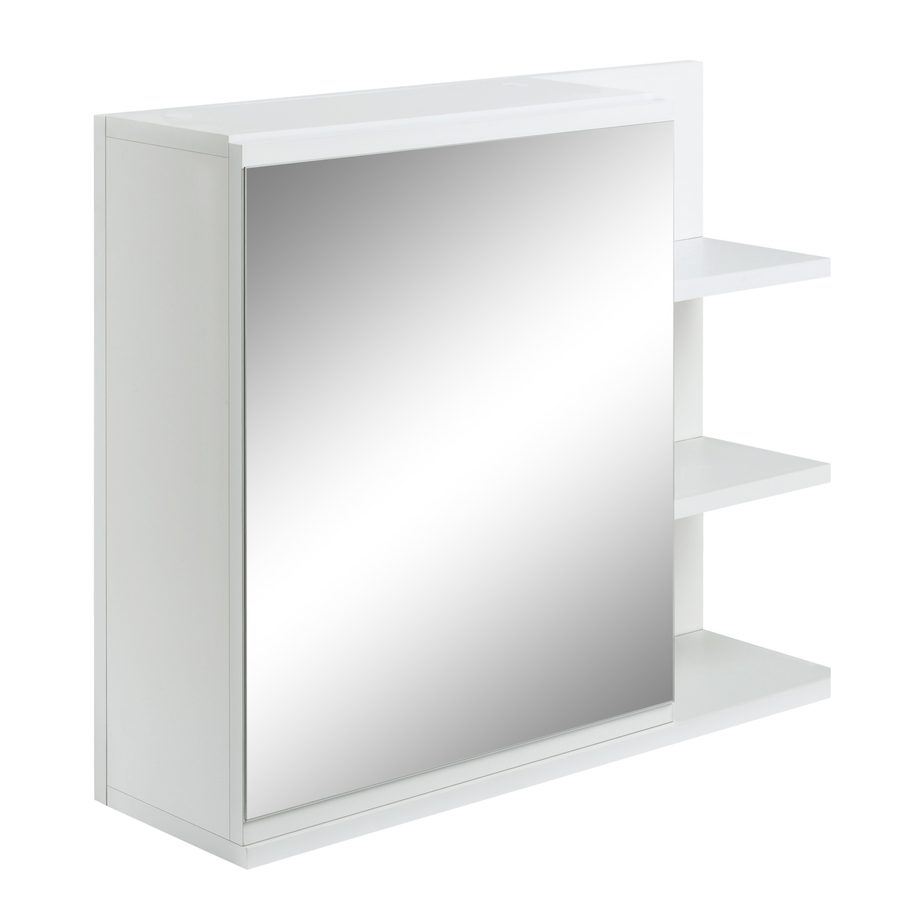 Kleankin Badezimmerspiegelschrank mit Regal - 3 Seitengestelle - Wandmontage-Set enthalten - Weißes Holzdesign   Aosom von Kleankin