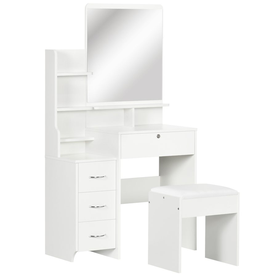 HOMCOM Schminktisch mit Hocker, Kosmetiktisch mit Spiegel, Frisiertisch mit Schubladen, Ablagen, Frisierkommode mit Anti-Kipp-Schutz für Schlafzimmer, Weiß, 80 x 38 x 143cm   Aosom von HOMCOM