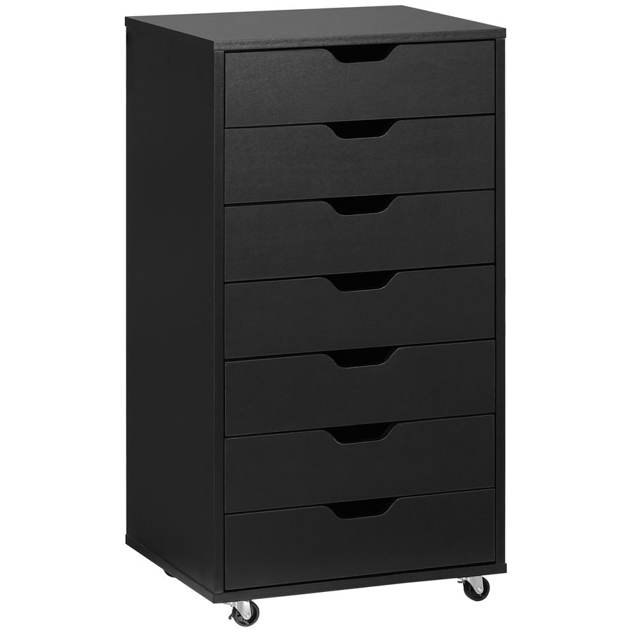 Vinsetto Bürocontainer auf Rollen, Büromöbel Aufbewahrung auf Rollen mit 7 Schubladen - Organizer für Dokumente, A4-Format oder Briefe, Maße 47,5l x 39,5p x 90h cm, Schwarz   Aosom von Vinsetto
