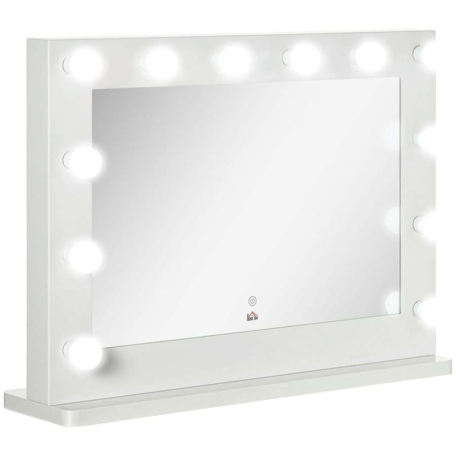 HOMCOM Hollywood Spiegel mit Beleuchtung, Schminkspiegel mit Touchschalter, Kosmetikspiegel mit 12 Dimmbare LED Lampen, 80 x 60 cm Make Up Spiegel mit Memoryfunktion, Weiß   Aosom von HOMCOM