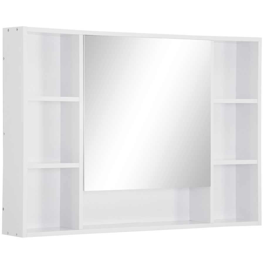 kleankin Badezimmer Spiegelschrank Wandschrank Badezimmerspiegel Badmöbel Mehrzweckschrank mit 7 offenen Ablagen MDF+Glas Weiß 100 x 15 x 70 cm   Aosom von Kleankin