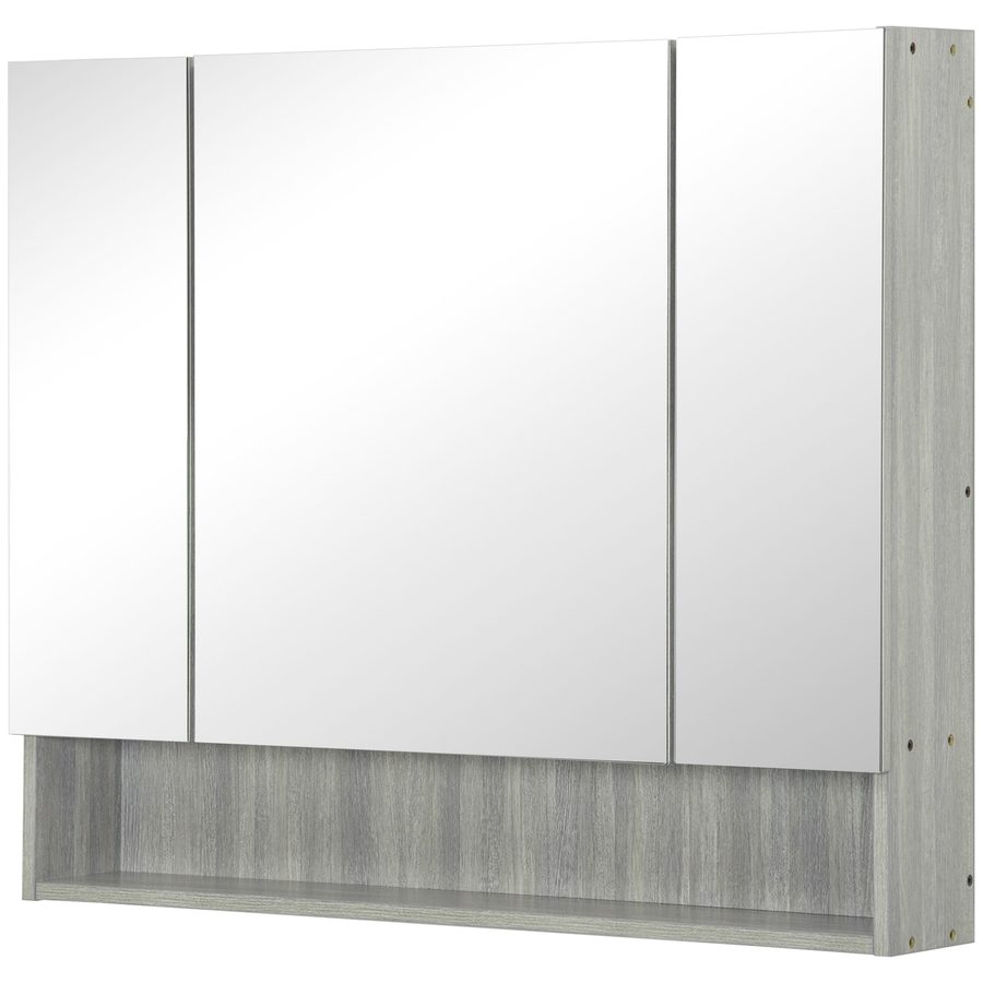 Kleankin Badezimmerschrank mit Spiegel, 90 x 15 x 75 cm, Badezimmermöbel, Toilettenregal mit 3 Spiegeltüren, offenes Fach und verstellbaren Regalen, grau   Aosom von Kleankin