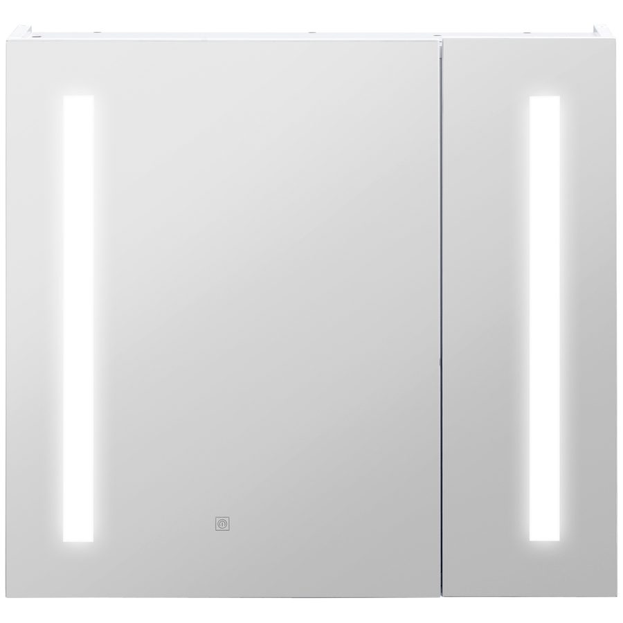 Kleankin Wandmontierter Badezimmerspiegelschrank mit LED-Beleuchtung Badezimmerschrank 2 Türen mit 3 Ebenen 70 x 15 x 65 cm weiß   Aosom von Kleankin