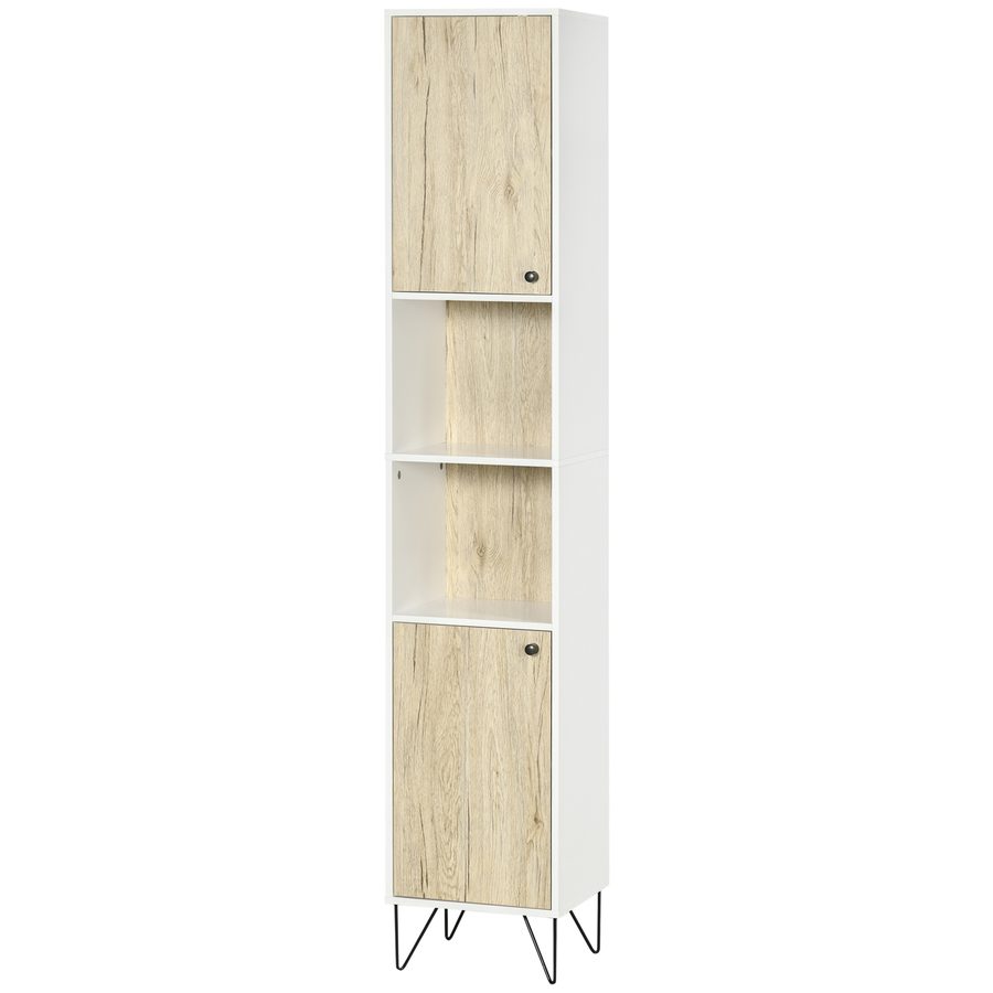 Kleankin Badezimmerschrank Hochschrank Toilettenarmatur mit Stiletto-Fuß 2 Schränke mit Regal und 2 offenen Fächern - 30 x 31,5 x 169 cm   Aosom von Kleankin