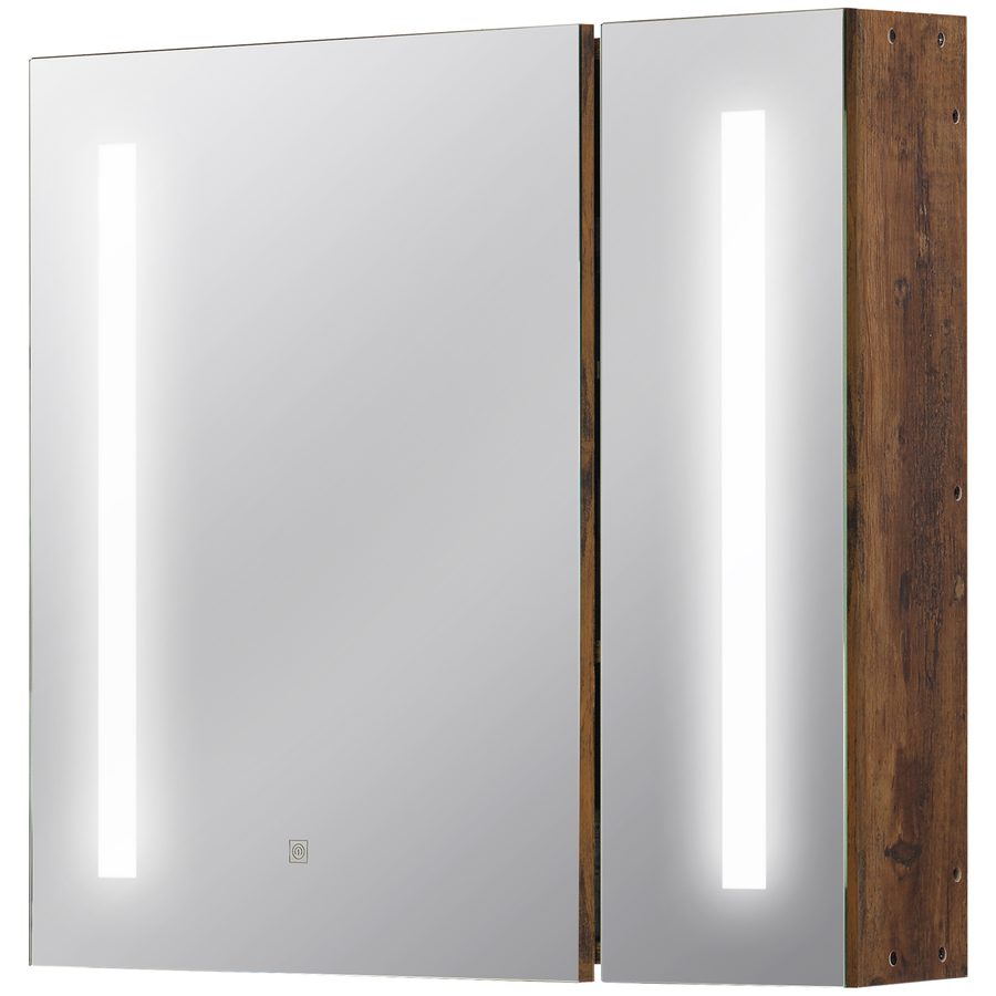kleankin Badezimmerschrank mit LED beleuchtetem Spiegel Badezimmermöbel 2 Türen mit 3 Ebenen 70 x 15 x 65 cm Holzoptik   Aosom von Kleankin