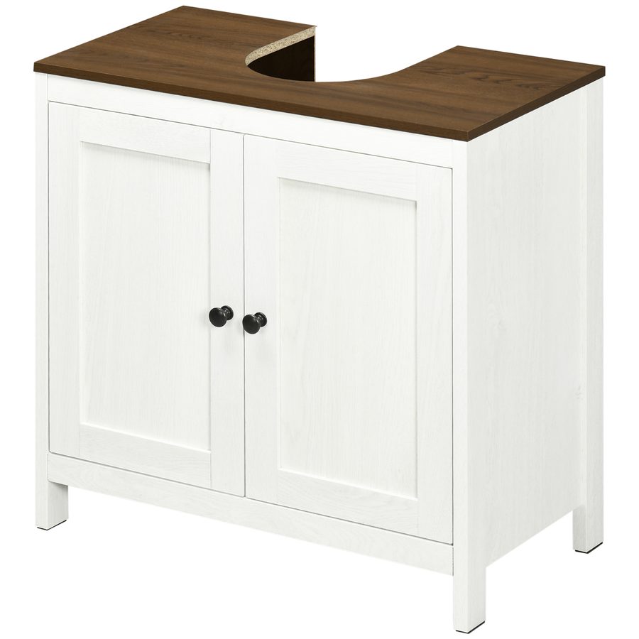 kleankin Unterschrank für Waschbecken Badezimmermöbel Unterschrank - 2 Türen mit Regal - 60 x 30 x 60 cm - Weiß und Holzoptik   Aosom von Kleankin