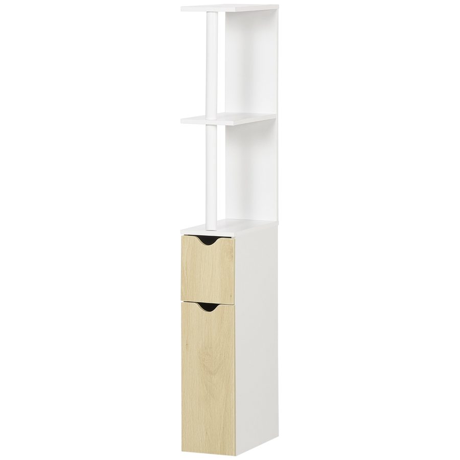 Kleankin Colonna Bagno mit 2 Regalen und 2 Schränken, Hochschränk für Badezimmer aus MDF, 15,2x29,8x118cm, Naturholz   Aosom von Kleankin