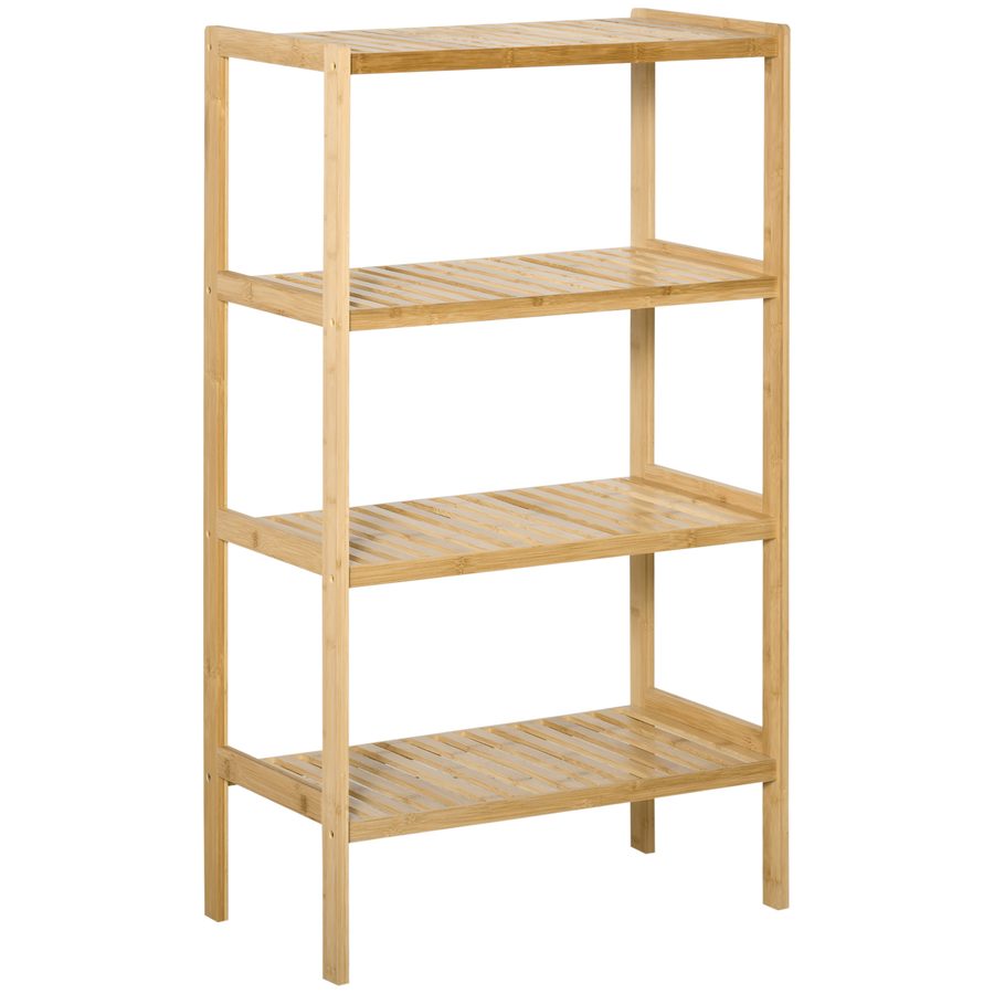 HOMCOM Strandregal 4-stufiges Bücherregal aus Bambus 62x33x112cm für Büro Lager Küche Natur   Aosom.de von HOMCOM