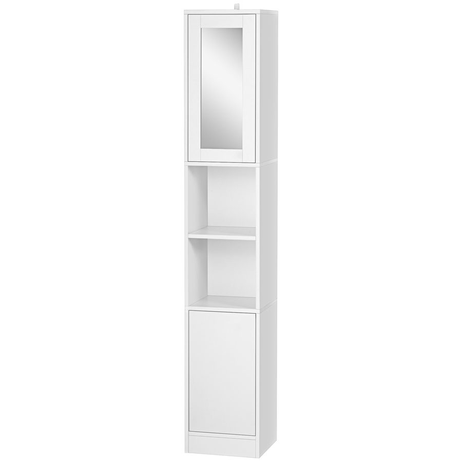 Kleankin Badezimmerschrank Platzsparend mit Spiegel und Druckverschluss, Mehrzweck-Badezimmerschrank aus Holz, 30x28x170cm, Weiß   Aosom von Kleankin