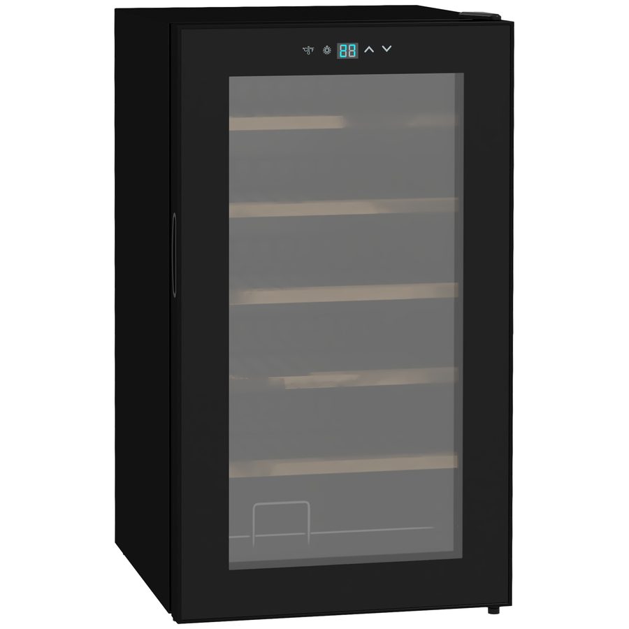 HOMCOM Weinkühlschrank klein Wohnzimmer für 24 Flaschen, einstellbare Temperatur 5 bis 20° C, LED-Beleuchtung, schwarz, 43 x 45 x 75 cm  Aosom von HOMCOM