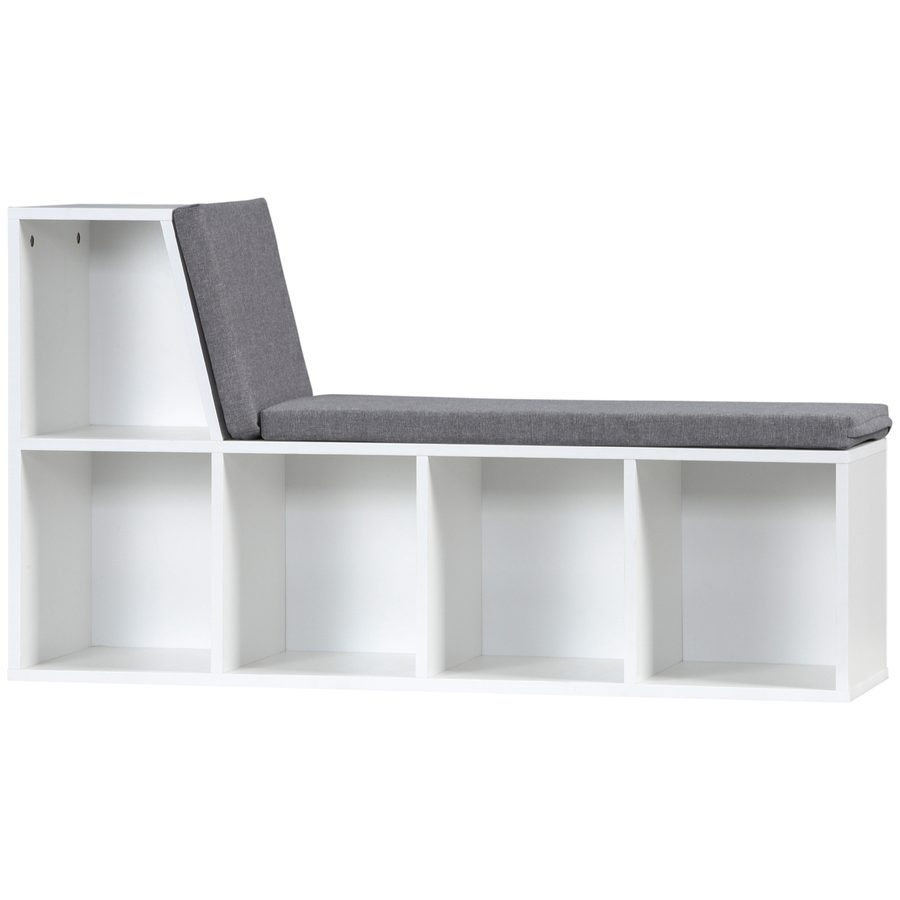 HOMCOM Bibliotheksbank 2 in 1 mit 5 Aufbewahrungsfächern und 2 Kissen Bücherregal 108 x 30 x 60 cm Weiß Grau   Aosom von HOMCOM