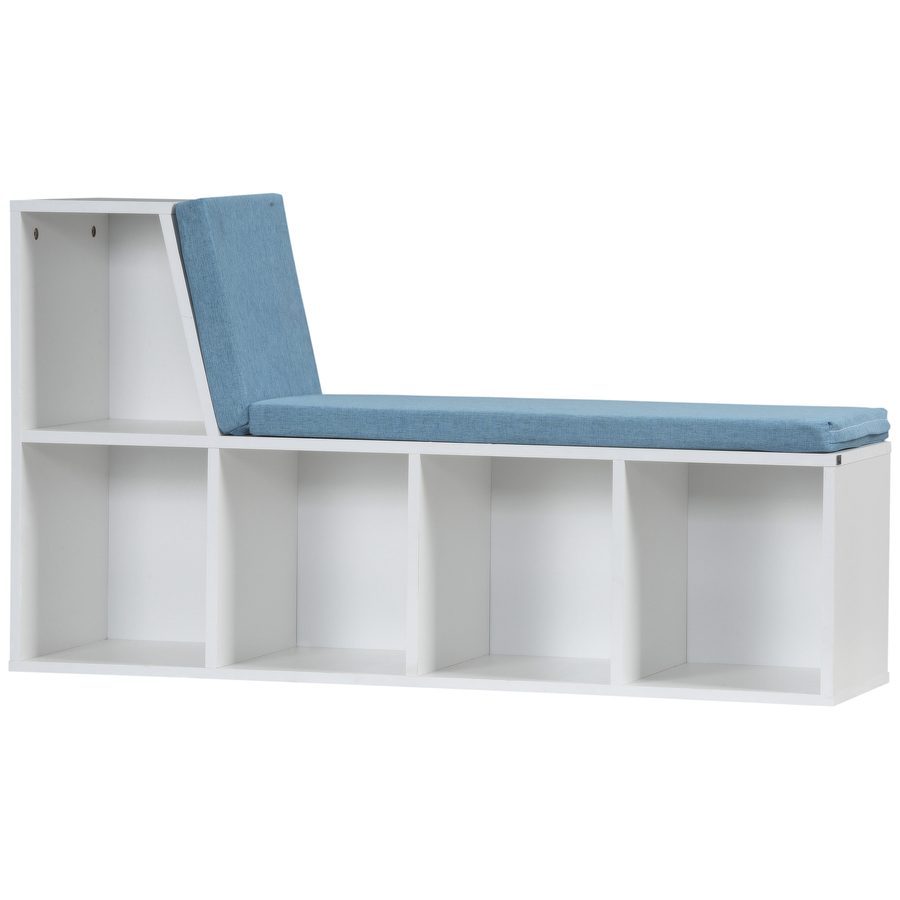 HOMCOM Bibliotheksbank 2 in 1 mit 5 Aufbewahrungsfächern und 2 Polstern Bücherregal 108 x 30 x 60 cm Weiß Blau   Aosom von HOMCOM