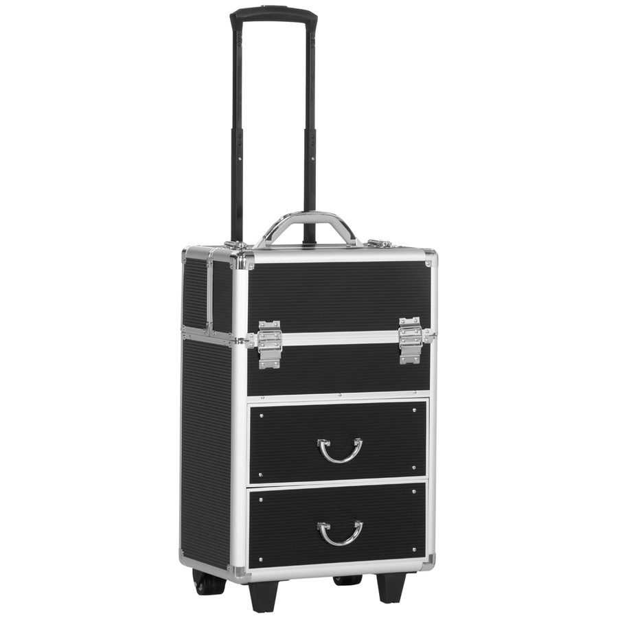 HOMCOM Trolley-Kosmetikkoffer Make-up-Koffer Kosmetikkoffer Vanity Teleskopgriff verstellbar 36L x 23B x 58H cm Alu ABS Schwarz   Aosom von HOMCOM