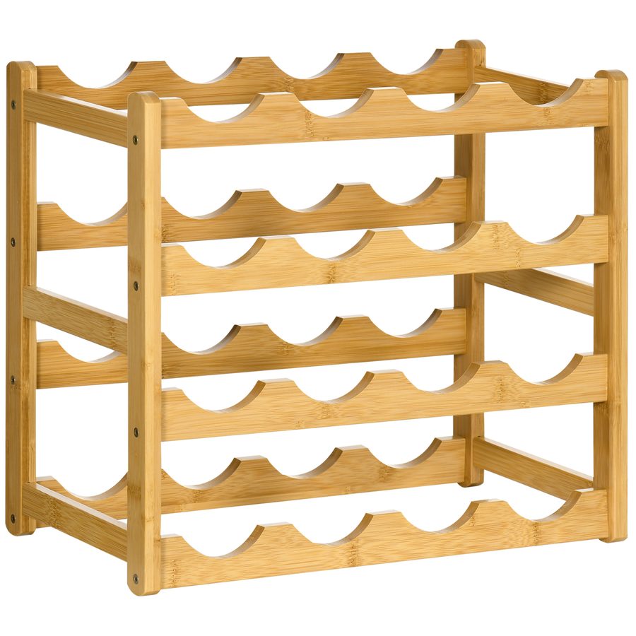 HOMCOM Weinregal Flaschenständer aus Bambus für 16 Flaschen 43x23,5x38cm, stilvolles Naturholzdesign für Küche & Wohnzimmer   Aosom.de von HOMCOM