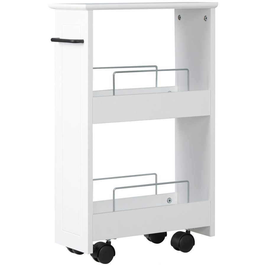 kleankin Küchenwagen, platzsparend, Badezimmerwagen, vielseitig, platzsparend, Regal aus MDF-Holz, drehbare Räder und Griff, 42,5x20,3x66,7cm, Weiß   Aosom von Kleankin