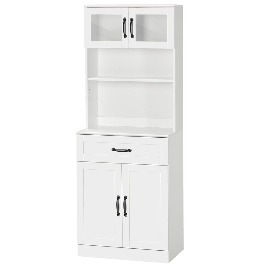 HOMCOM Buffetschrank Küche 2 Glastüren Regal Schublade und Doppeltürschrank - 60 x 38 x 161 cm - Weiß   Aosom von HOMCOM