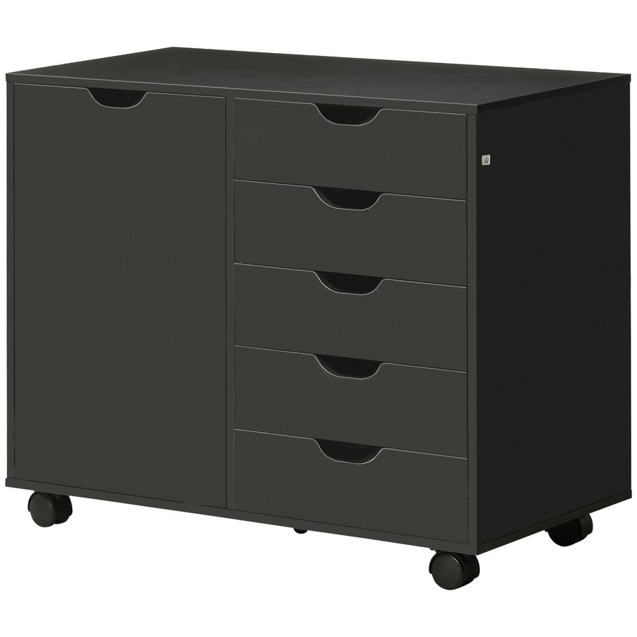 HOMCOM Bürowagen mit 5 Schubladen und 1 Tür, verstellbares Regal, Büroaufbewahrungsmöbel, Rollcontainer, Aufbewahrung für Dokumente und Büromaterial, 78 x 40 x 66,5 cm, Schwarz   Aosom von HOMCOM