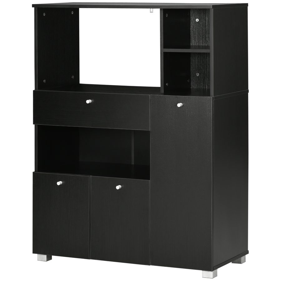 HOMCOM Mikrowellenmöbel Küchenschrank Aufbewahrungsschrank mit 2 Schränken 4 Nischen ausziehbarer Schublade schwarz 90L x 40B x 120H cm aus Holz   Aosom