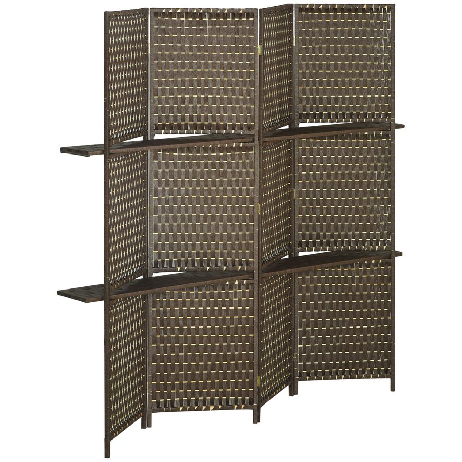 HOMCOM Innenraum-Paravent 4 Paneelen 181L x 180H cm 2 Regale faltbarer Raumteiler Kiefernholz Bambus geflochtene Papierschnüre Braun   Aosom von HOMCOM