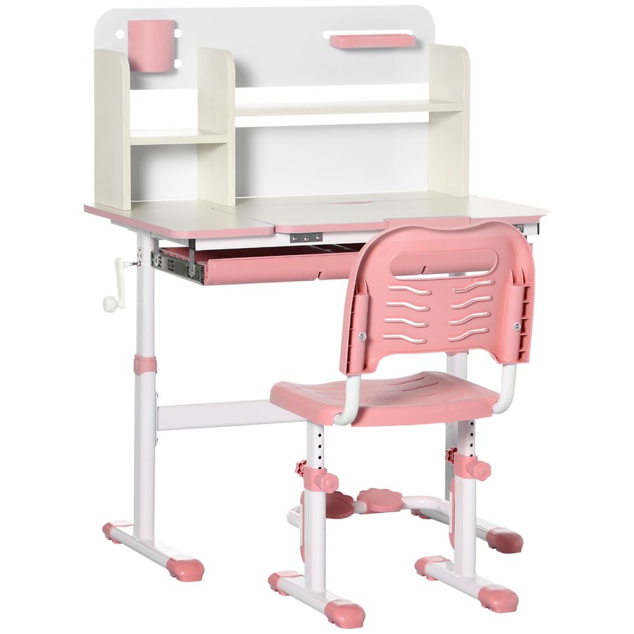 HOMCOM Set Schreibtisch und Stuhl für Kinder verstellbar, Tisch für Kinder bis zu 60° neigbar mit Schublade, Regalen und Stifthalter, Alter 3+ Jahre, Rosa   Aosom von HOMCOM
