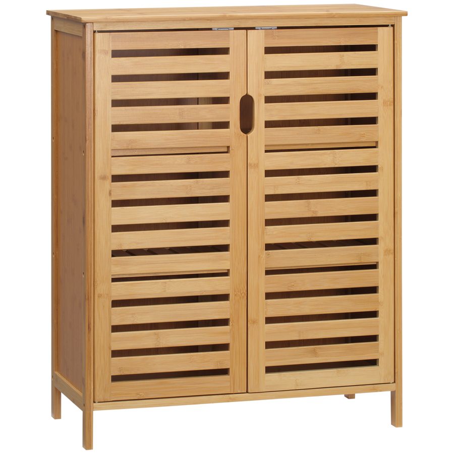 kleankin Badezimmerschrank Badschrank Beistellschrank mit 2 Lamellentüren, 2 Innenregalen, Bambus Aufbewahrungsschrank für Badezimmer, Wohnzimmer 68 x 32 x 86 cm Natur   Aosom von Kleankin