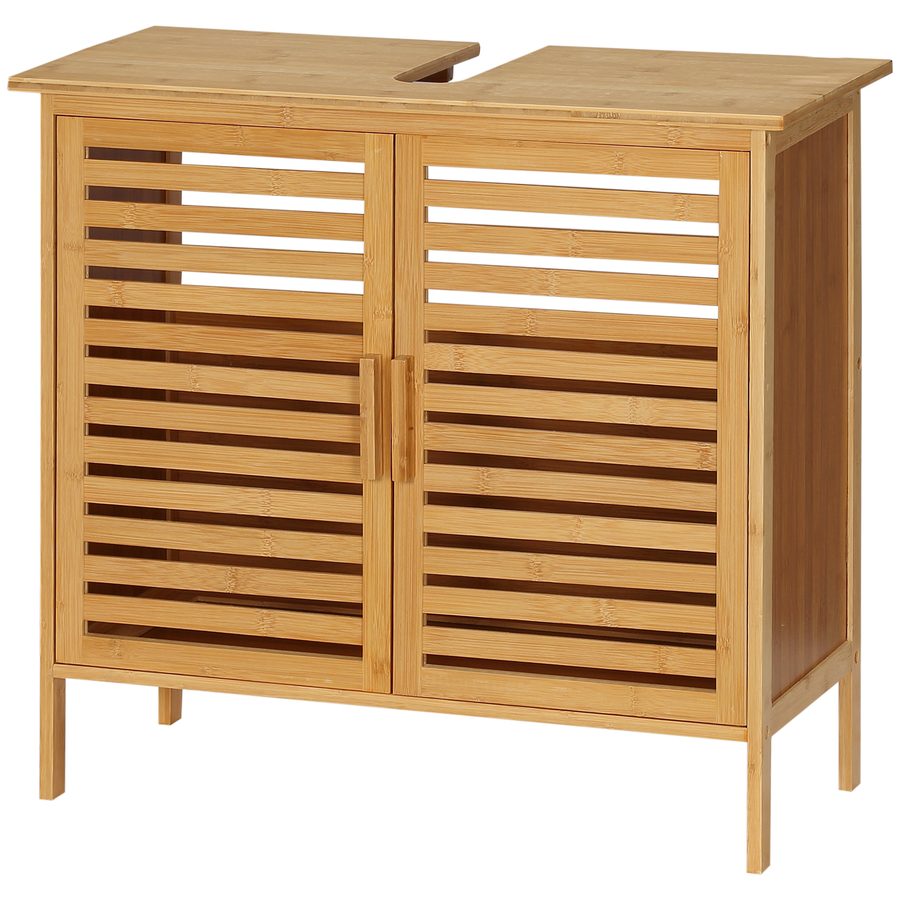 kleankin Bambus Waschbeckenunterschrank Badezimmer Unterschrank Badezimmer Unterschrank 2 Türen - 66 x 29 x 61,5 cm   Aosom von Kleankin