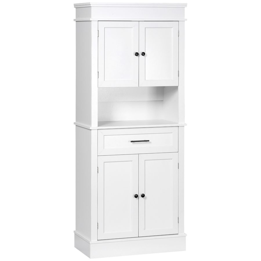 HOMCOM Küchenschrank Buffet Küchenvitrine Aufbewahrungs-Möbel im modernen Stil mit Schränken, höhenverstellbaren Regalen, Schublade und Nische, für Esszimmer, Wohnzimmer, 74 x 39,5 x 183 cm, weiß   Aosom von HOMCOM