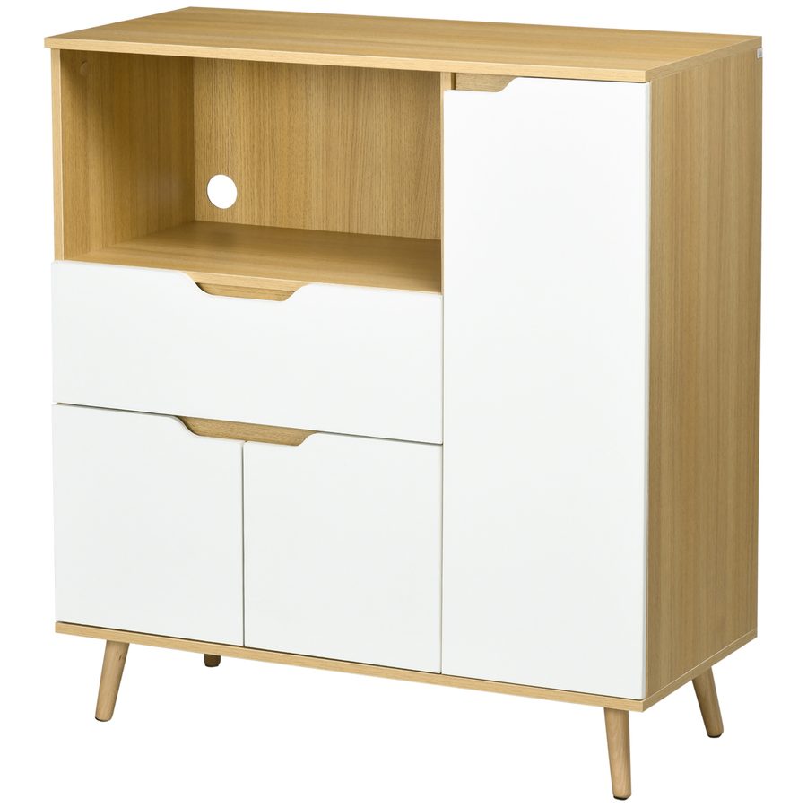 HOMCOM Mikrowellenschrank, Küchenbuffet mit Schränken Schublade verstellbarem Regal, Mikrowellen-Küchenaufbewahrung für Esszimmer, Wohnzimmer, 90 x 40 x 98,5 cm Natur und Weiß   Aosom von HOMCOM