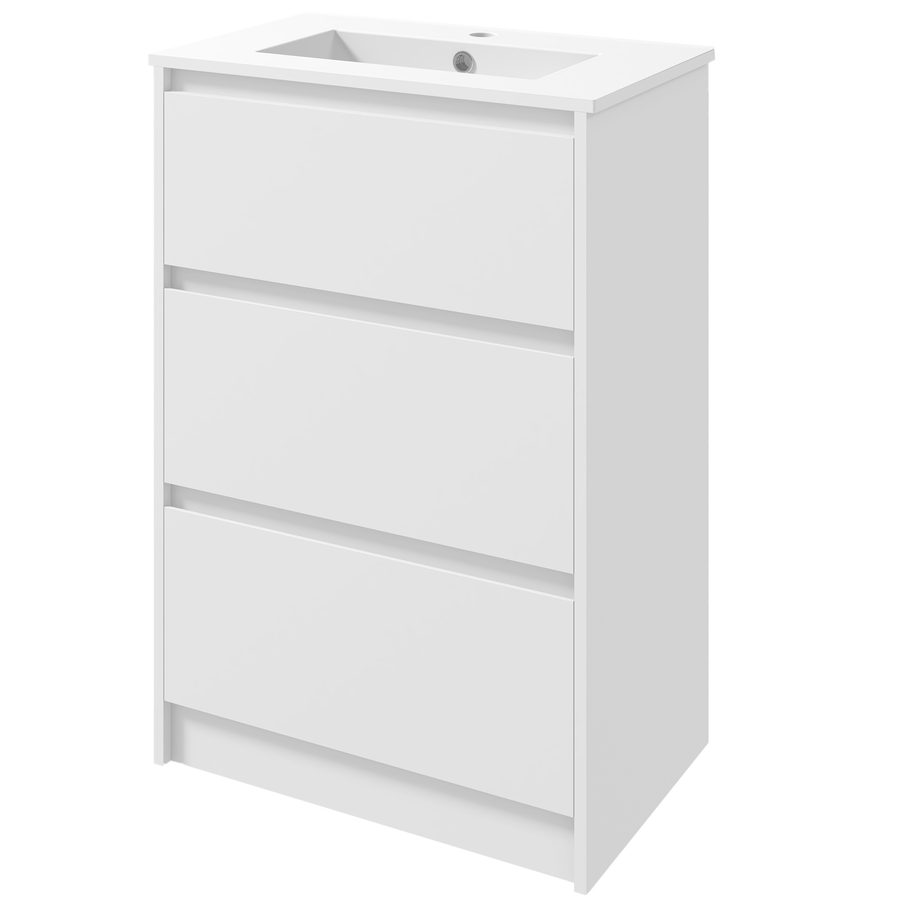 kleankin Badezimmerschrank mit 2 Schubladen und synthetischem Keramikwaschbecken, 61 x 37 x 88 cm, glänzendes Weiß lackiert   Aosom von Kleankin
