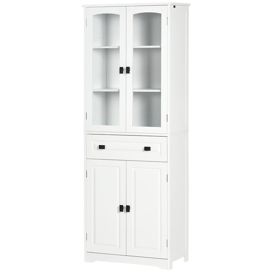 HOMCOM Küchenschrank Buffet hoch 4 Türen davon 2 Glastüren und 1 Schublade Höhe 160 cm mit Regalen - aus Holz - Weiß   Aosom von HOMCOM