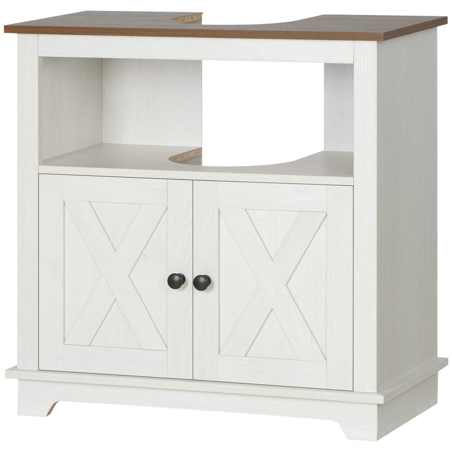 Kleankin Badezimmerschrank Waschbecken Unterschrank Aufbewahrungsschrank - offene Nische und Doppeltürschrank, 60 x 30 x 60 cm, Weiß   Aosom von Kleankin