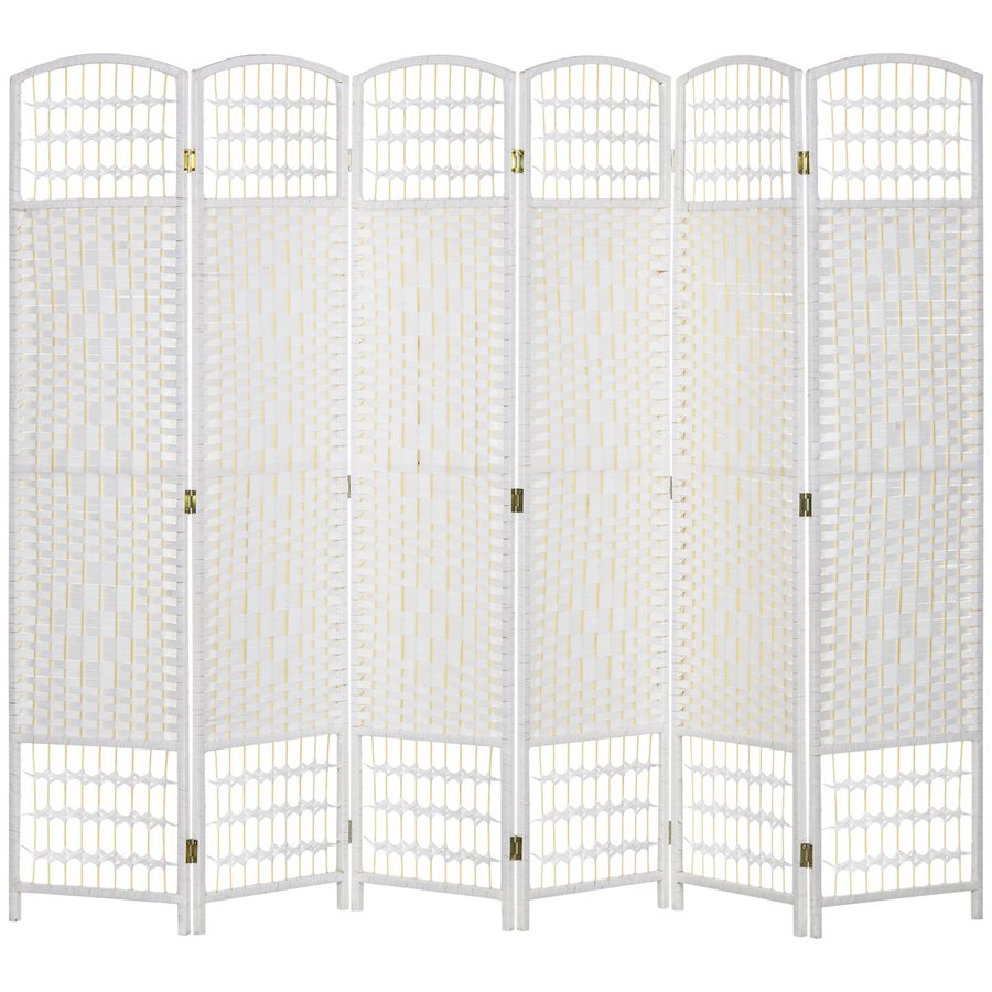 HOMCOM 6-teiliger faltbarer Paravent, 240x170 cm, Raumteiler aus Papierseil, Holzrahmen, Dekoration für Schlafzimmer, Wohnzimmer, Weiß   Aosom von HOMCOM