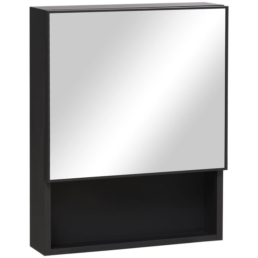 kleankin Spiegelschrank Edelstahl Hängeschrank mit 2 Innenböden & offenem Regal aus Glas für Badezimmer 46x13,5x58 cm   Aosom.de von Kleankin