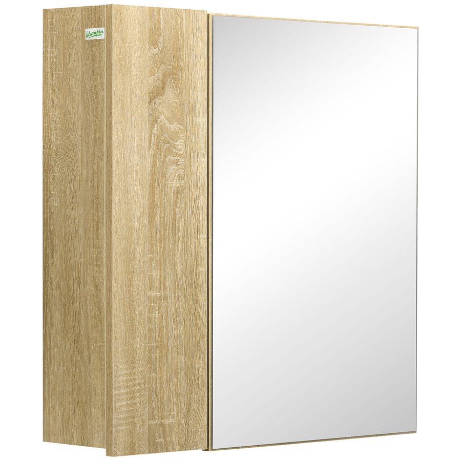 kleankin Wandmontierter Badezimmerspiegelschrank mit Spiegel Regalen und 2 Türen - inkl. Wandbefestigungsset - 60 x 15 x 60 cm Naturholz   Aosom von Kleankin