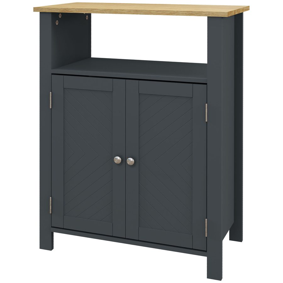 kleankin Badezimmerschrank mit 3 Regalen aus MDF und Spanplatte mit verstellbarem Innenregal und 2 Türen, 60x30x80,5 cm, Grau und Holzoptik   Aosom von Kleankin