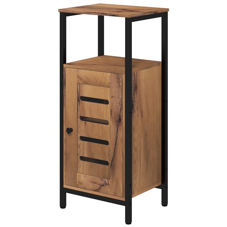 kleankin Badschränke mit Lamellentür, Badezimmerschrank mit Stahlstruktur, Aufbewahrungsschrank mit offener Nische und verstellbarem Regal, 37 x 30 x 85 cm, Rustikales Braun   Aosom von Kleankin