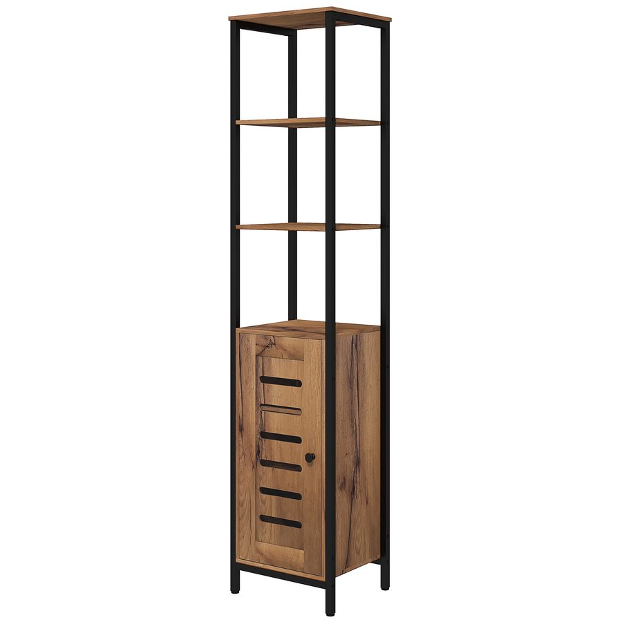 Kleankin Badezimmerschrank, hoher Toilettenschrank, industrielles Design, mit 3 offenen Regalen, Lamellentür und verstellbaren Regalen, rustikales Braun   Aosom von Kleankin