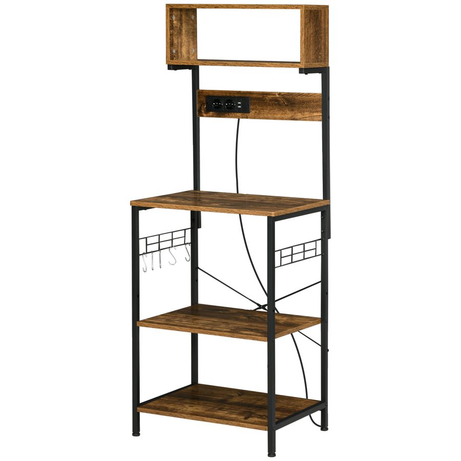 HOMCOM Küchenregal für Mikrowelle Industrie-Möbel mit 2 USB-Ladern und 2 Steckdosen, 5 Haken und verstellbarem Regal, 60 x 42 x 153 cm rustikales Braun   Aosom von HOMCOM