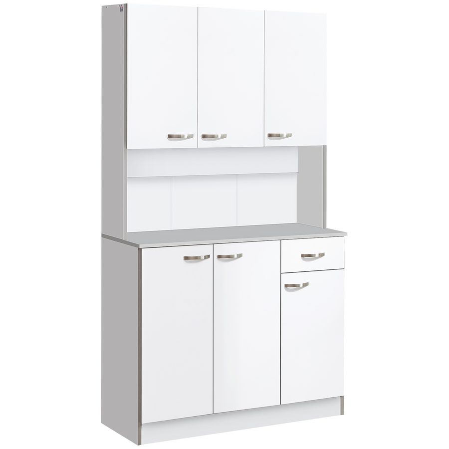 HOMCOM Küchenschrank, Hochschrank mit Schubladen, verstellbaren Einlegeböden, Küchenbuffet mit Mikrowellenregal für Wohnzimmer, Esszimmer, 101 x 39 x 180 cm, Weiß   Aosom von HOMCOM