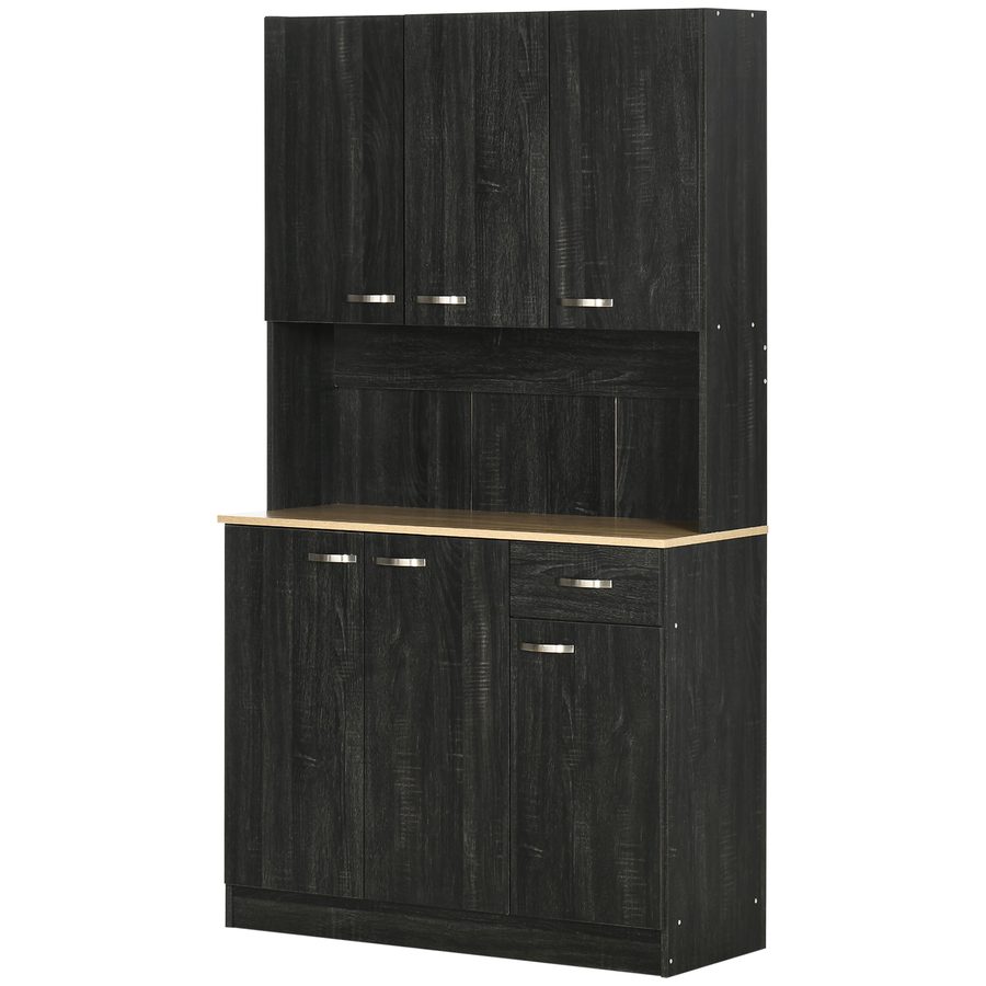 HOMCOM Buffet für die Küche, zeitgenössischer Küchenschrank mit mehreren Aufbewahrungsmöglichkeiten, 6 Türen, 1 Schublade + große Arbeitsplatte, Abmessungen 101L x 39B x 180H cm in Schwarz   Aosom von HOMCOM