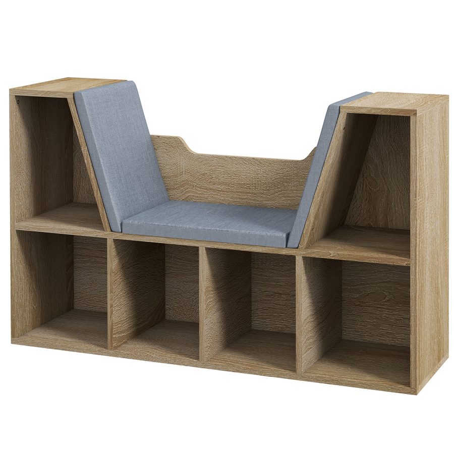 HOMCOM Bücherregal Bank 2-in-1 Design zeitgenössisch 6 Fächer 3 Kissen enthalten 102L x 30B x 61H cm Eiche Grau   Aosom von HOMCOM