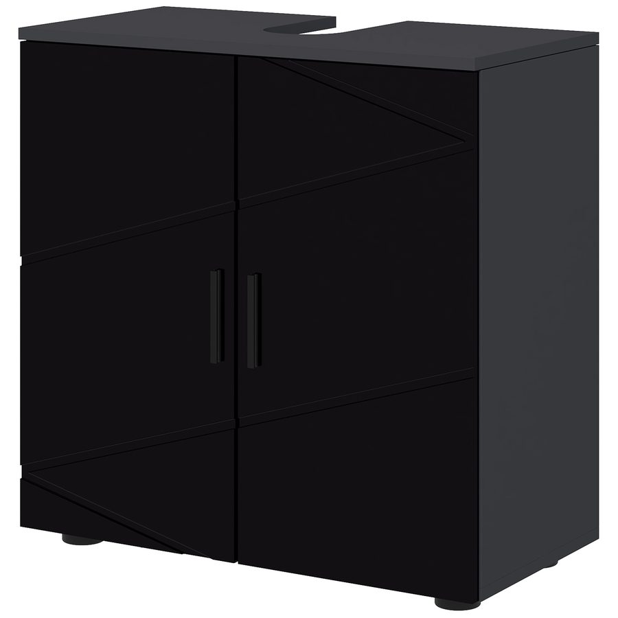 kleankin Mobile Sottolavabo mit 2 Türen, Badezimmerschrank Untertisch in Spanplatte mit höhenverstellbarem Regal, 60x30x60cm, Schwarz und Dunkelgrau   Aosom von Kleankin