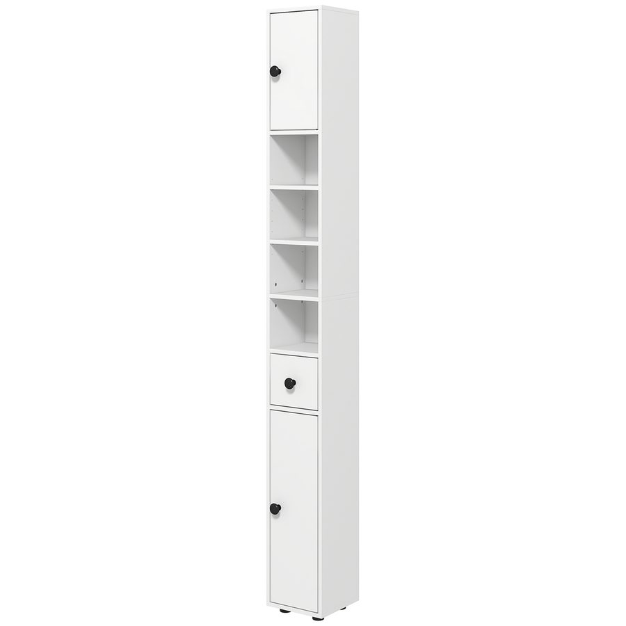 kleankin Badezimmerschrank Hochschrank mit 4 verstellbaren Regalen, 1 Schublade und 2 Schränken modernes Design 20 x 20 x 180 cm weiß   Aosom von Kleankin