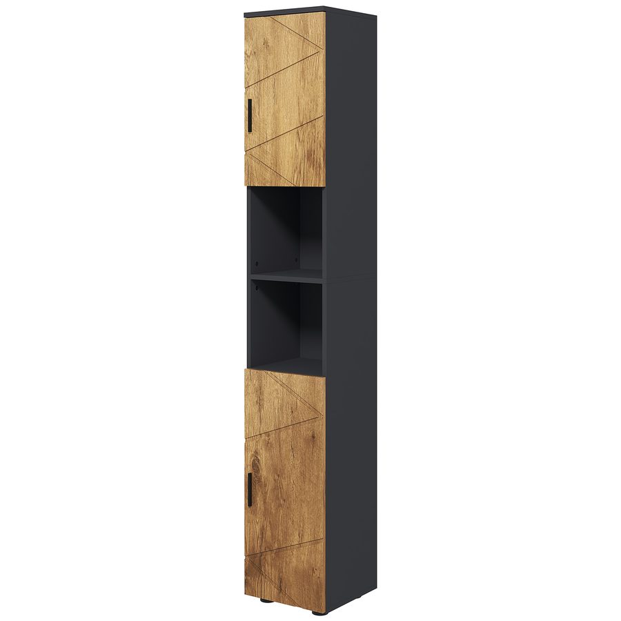 Kleankin Badezimmerschrank Aufbewahrungsschrank 2 Türen verstellbaren Regal 2 Nischen Badezimmerschrank 30 x 30 x 183 cm Eiche Dunkelgrau   Aosom von Kleankin