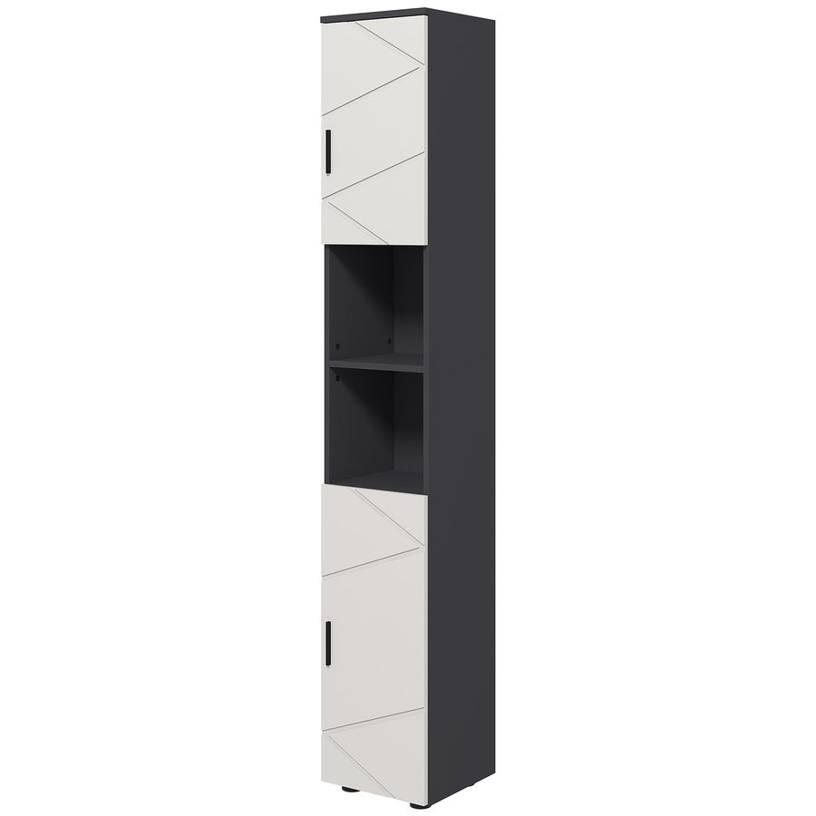 Kleankin Badezimmerschrank aus Spanplatte mit 2 offenen Regalen und 2 verstellbaren Schränken mit 2 Ebenen, 30x30x183 cm, Hellgrau und Dunkelgrau   Aosom von Kleankin