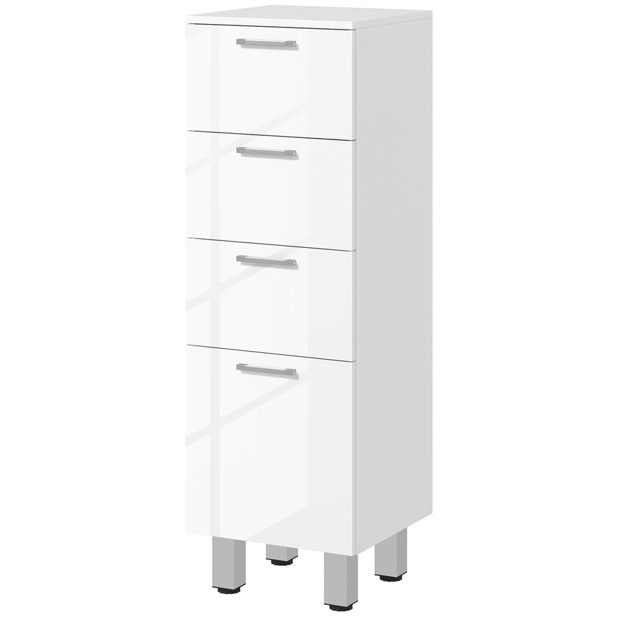 kleankin Badezimmerschrank aus Spanplatte, platzsparend mit 4 Schubladen und erhöhter Basis, 30x30x93 cm, Weiß   Aosom von Kleankin